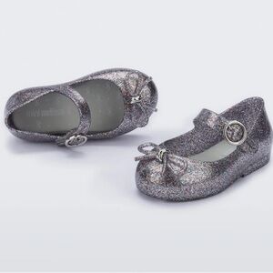 Mini Melissa Sweet Love Flat in Silver Glitter for Babies - Size 6